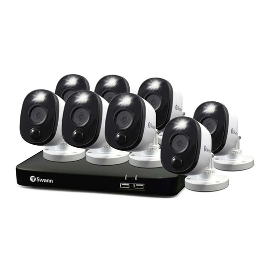 Swann Home/Business Wired DVR, 1080p Full HD Security Camera System, 8 Channels, 8 Cameras Indoor/Outdoor, 1TB HDD Storage, Color Night Vision, Sensor