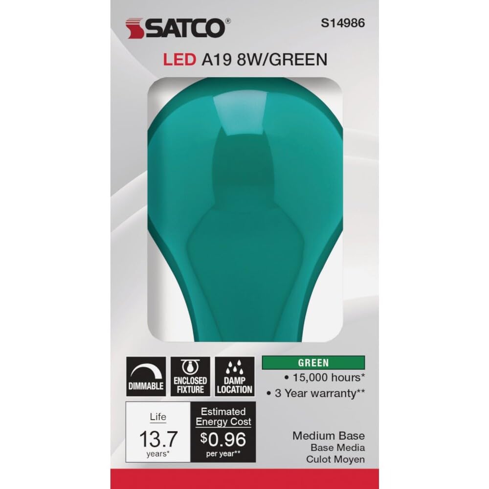 Satco Nuvo 60W Equivalent Green A19 Medium LED Party Light Bulb - 1 Each