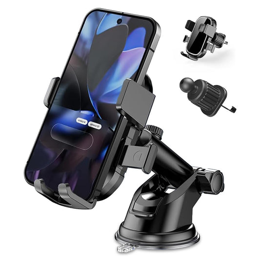 Upgraded 3-in-1 Phone Holders for Your Car, Heavy-Duty Car Phone Mount for Dashboard, Windshield & Vent, Universal Cell Phone Holder for iPhone