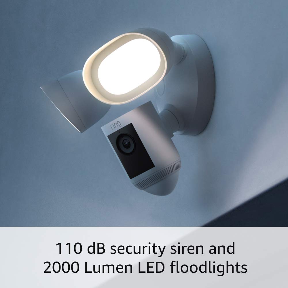 Like-New Ring Floodlight Cam Wired Pro with Bird’s Eye View and 3D Motion Detection, White