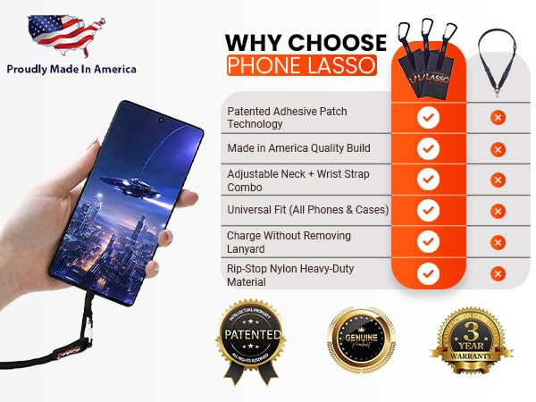 Cell Phone Lanyard Tether, Universal Design Works with All Phone and Case Types, 3 Ways to Use Phone Tether Kit Includes Adjustable Neck and Wristlet