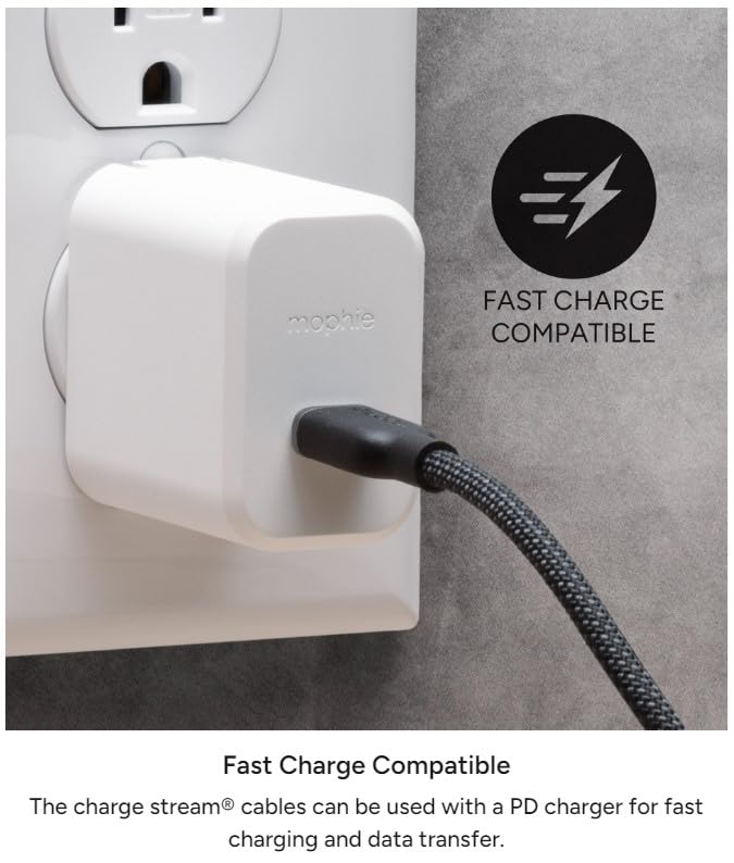 Mophie Charge Stream USB-C to Lightning 2m/6ft Silicone Cable - Enduraflex Reinforced, 30W Fast Charging, Ultra-Durable & Flexible Design