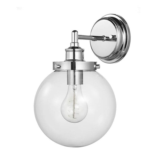 Globe Electric 51477 Milan 1-Light Wall Sconce Vanity Light, Chrome, Clear Glass Shade, Vintage Edison Incandescent Bulb Included