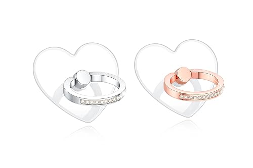 Transparent Heart Cell Phone Ring Holder Kickstand,Bling Bling Sparkle Diamond Clear Heart Cell Phone Finger Ring Grip Stand(Silver/Rose Gold)