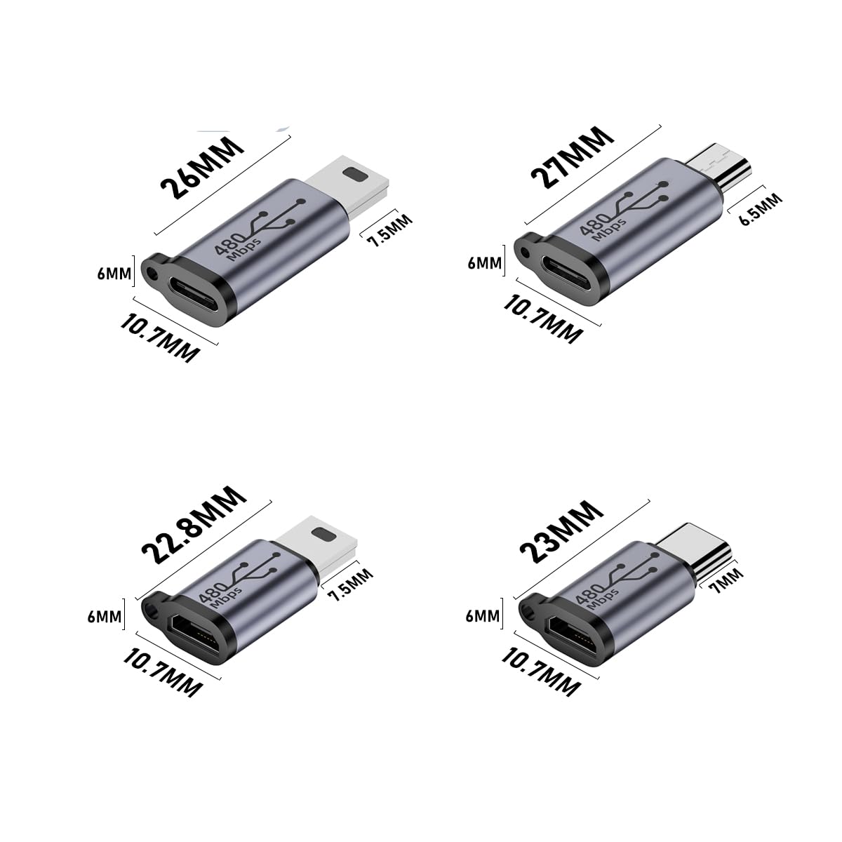 ZJKJHJY USB C to USB Converter - Female to Male, Extender for Micro - Type C & Mini USB Seamless Connectivity (7 Pack)