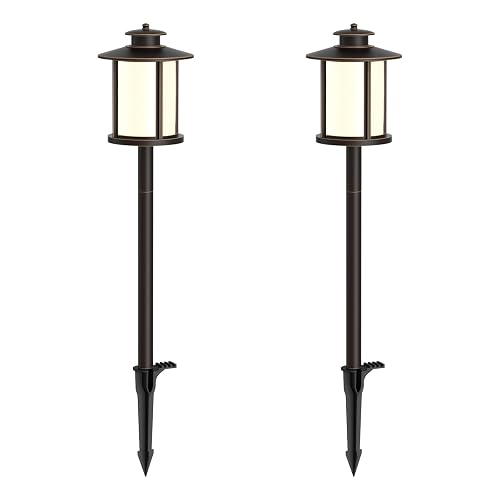 GOODSMANN Low Voltage Landscape Lighting Oil Rubbed Bronze 2PK Path Lights Low Voltage 3W LED 180 Lumen 3000K Warm White with Cable Connectors