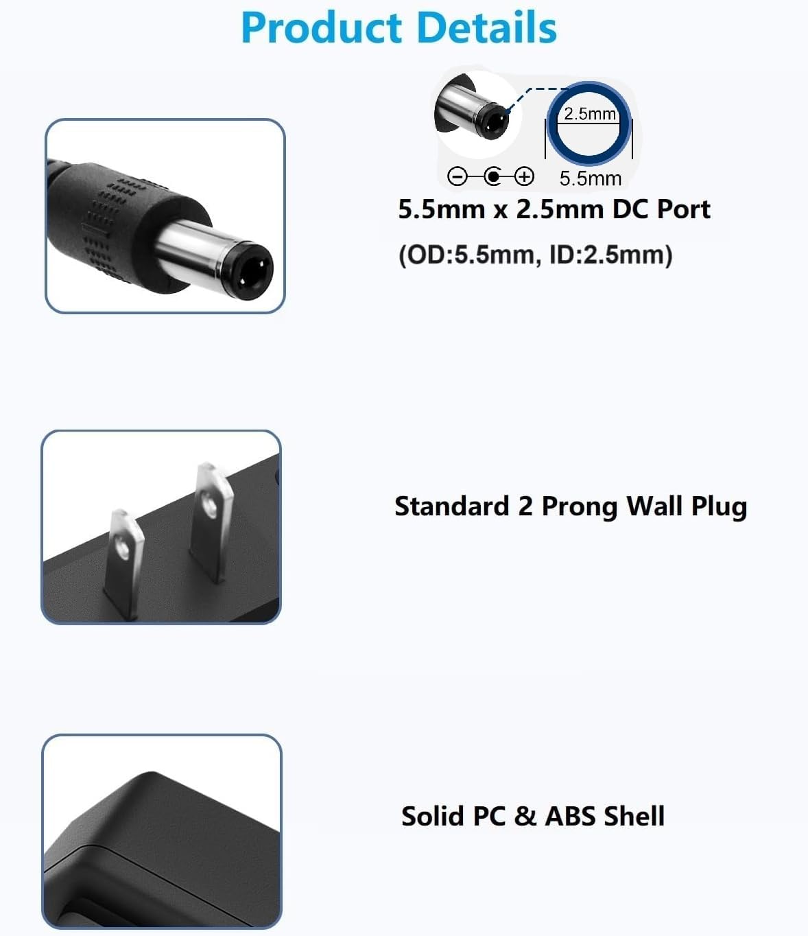 6V DC Power Supply 1A Universal AC Adapter, 100-240V 50/60Hz Adapter to 6 Volts 1Amp Transformer, DC 6V Power Cord, 【5.5mm x 2.5mm Barrel Plug】