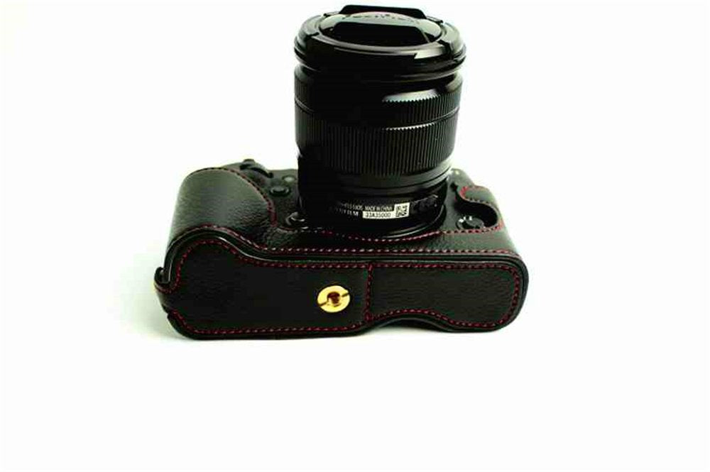 XT1 Case, BolinUS Handmade Genuine Real Leather Half Camera Case Bag Cover for Fujifilm Fuji X-T1 XT1 Opening Version + Hand Strap -Black