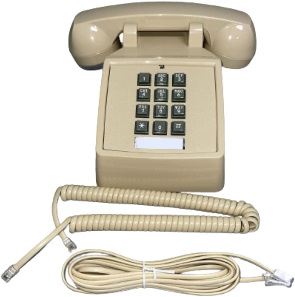 Single Line Classic 2500 Analog Desk Phone with Volume Control, Works on PBX, Handset and Line Cord, 2 Ports, Beige/Ash