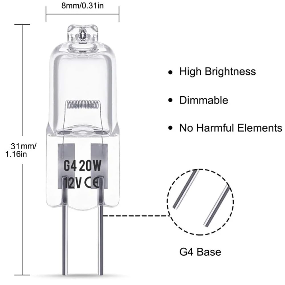 WeiHong G4 Halogen Bulb,12V 10W/20W 2800K Warm White 2 Pin Halogen Lamp,G4 Clear Bulb Lamp for Crystal Chandeliers Kitchen,Living Room.10 Pieces (20
