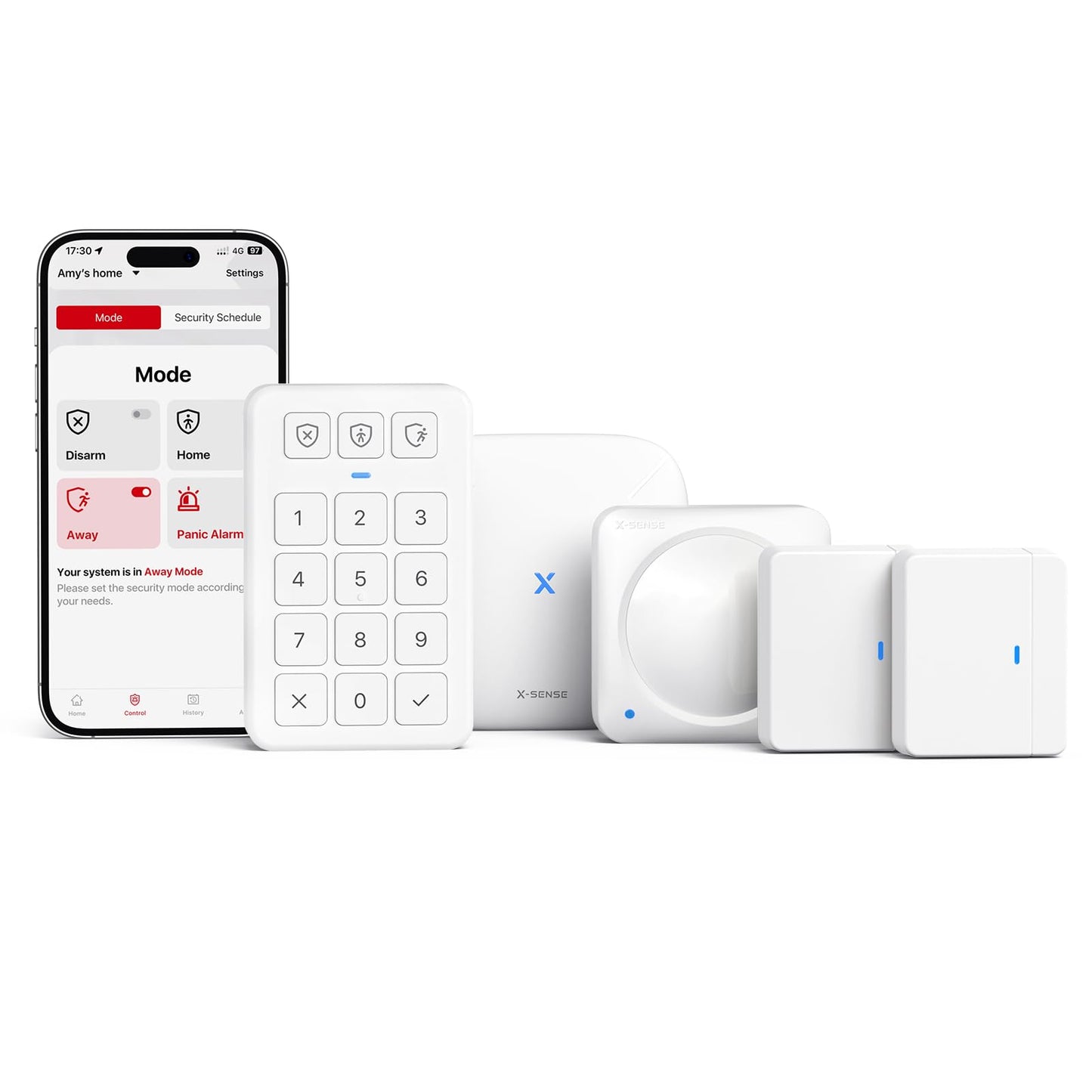 X-Sense Smart Home Security System, Wireless Security System 5-Piece Set, Supports Mobile App Alerts, Compatible with Alexa, Includes 1 Base Station