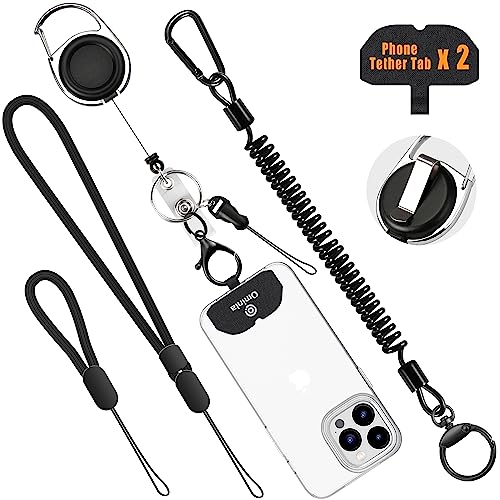 Ominia Retractable Phone Tether Lanyard: Anti-Theft Retractable Cellphone Lanyard with Universal Cellphone Tether Cord Wrist & Finger Strap Phone Cord