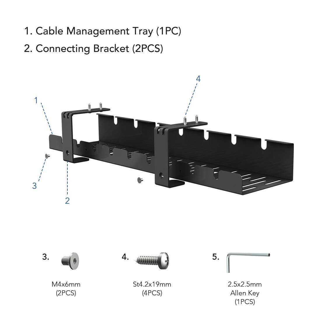 Cable Management Under Desk Tray for Home Office Desk, Metal Raceway Wires Cable Management Tray Tidy Organizer (Black)
