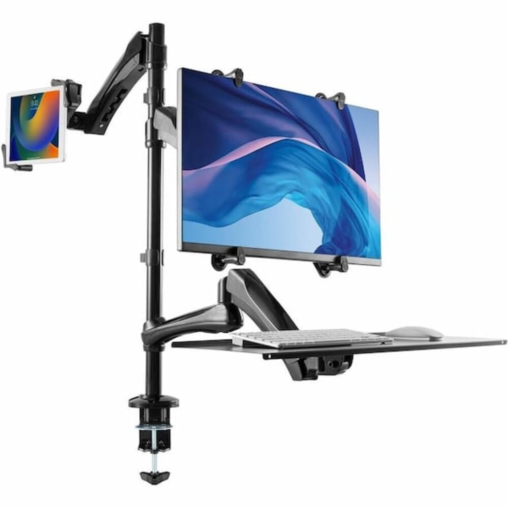 Monitor & Tablet Mount - CTA Adjustable 2-in-1 Stand with Keyboard Tray for 7-13" Tablets Including iPad Gen 7th/ 8th/ 9th Gen 10.2", iPad Air 4, Pad
