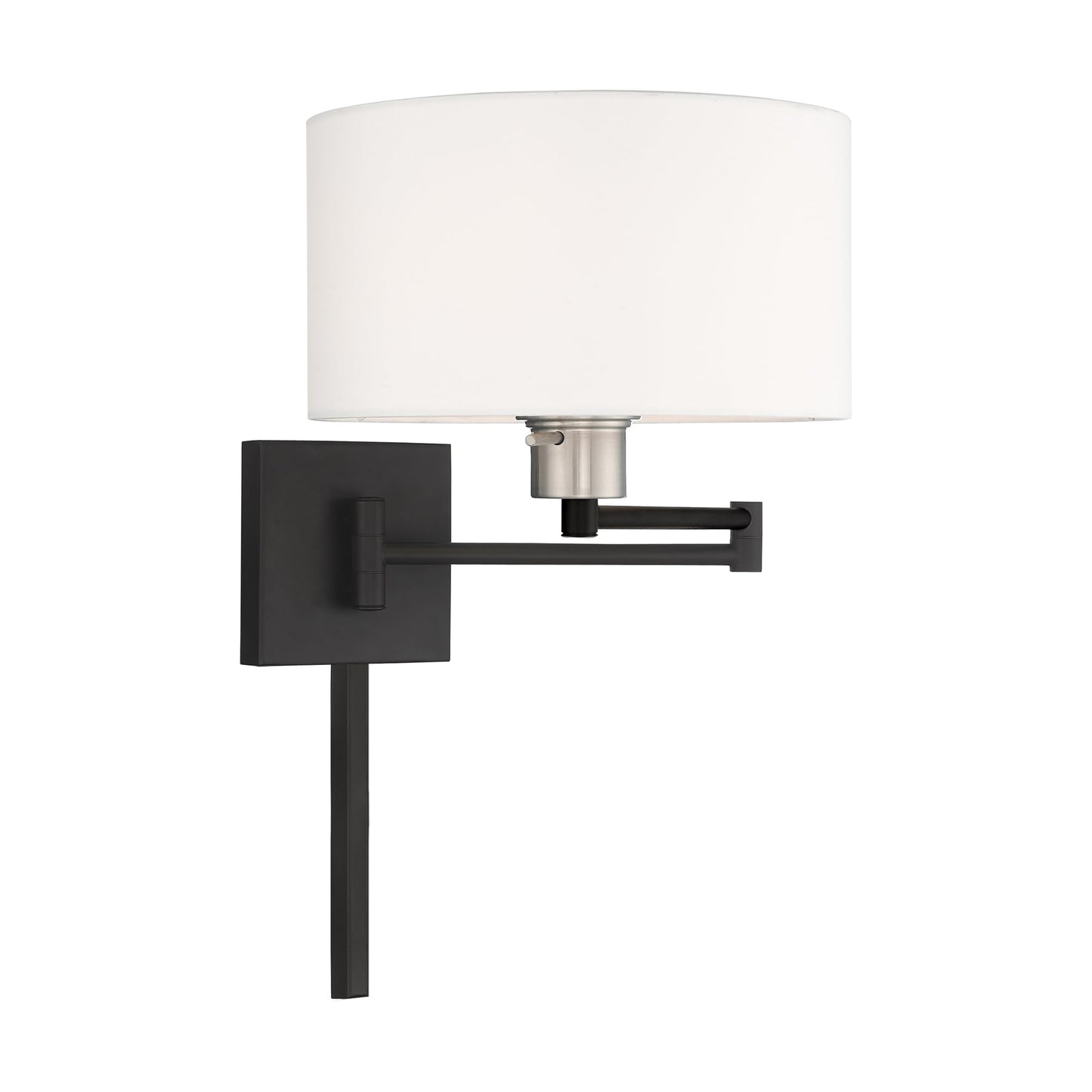 Livex Lighting 40036-04 24.25" One Light Swing Arm Wall Mount, Black Finish with Off-White Fabric Shade