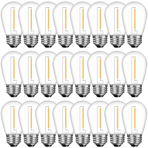 GvvooHome 24 Pack Shatterproof S14 LED Replacement Bulbs for Outdoor String Lights, 1W Equivalent to 11W Incandescent Bulb, Soft White 2200K