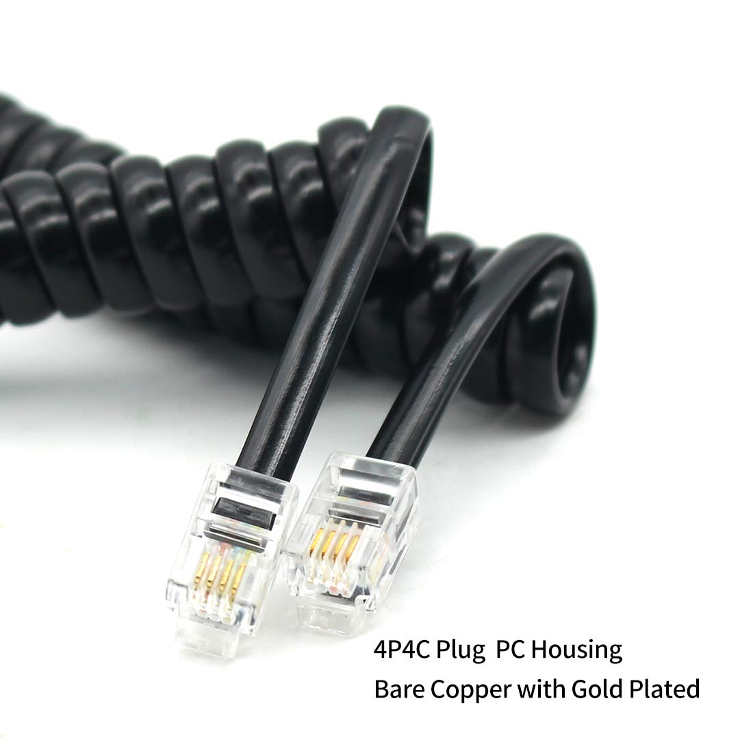 Telephone Handset Cord Detangler Cable Pure-Copper Coiled 0.72 to 6 Feet Uncoiled Landline Phone Spiral Curly Cable Extension Modular Wire Lead