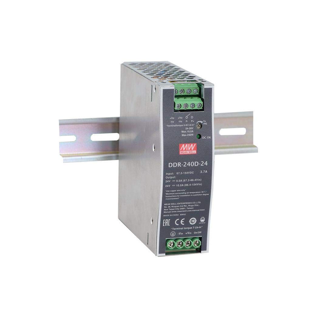Mean Well DDR-240B-48 DC-DC Converter DIN Rail 240W 48V 5A, 16.8-33.6V in, Adj Output, Enclosed