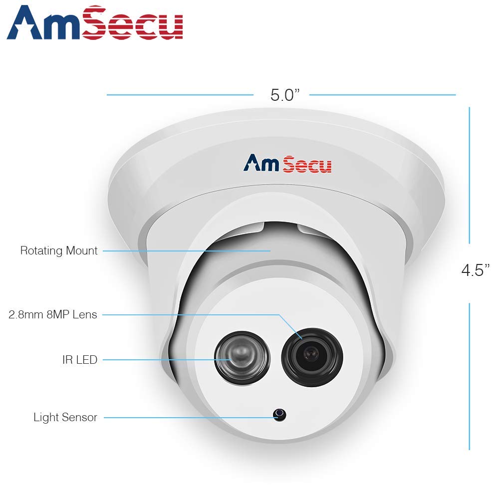 UltraHD 4K (8MP) 2.8mm Turret PoE IP Security Camera, Day/Night, IR, H.265