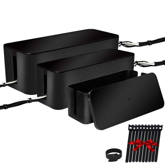 [Set of Three] Cable Management Boxes Organizer, Large Storage Wires Keeper Holder for Desk, TV, Computer, USB Hub, System to Cover and Hide & Power