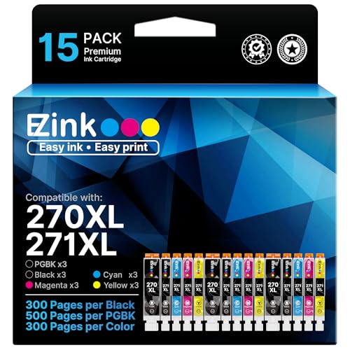E-Z Ink Compatible for Canon PGI-270XL CLI-271XL 270XL 271XL Ink ,15 Pack