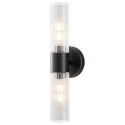 Timeweave Bathroom Light Fixtures 2-Light, Modern Vanity Light for Bathroom, Wall Sconce, Bath Light with Glass Rods Shades for Mirror Bedroom Hallway