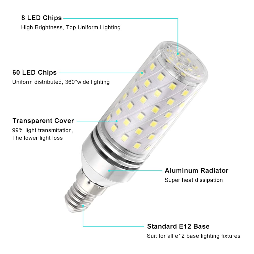LEDLightsWorld Super Bright E12 LED Corn Bulbs, 16W 1500LM Bulbs, Daylight White 6000K Lights, CRI80+, 120W Incandescent Bulb Equivalent, E12 Base