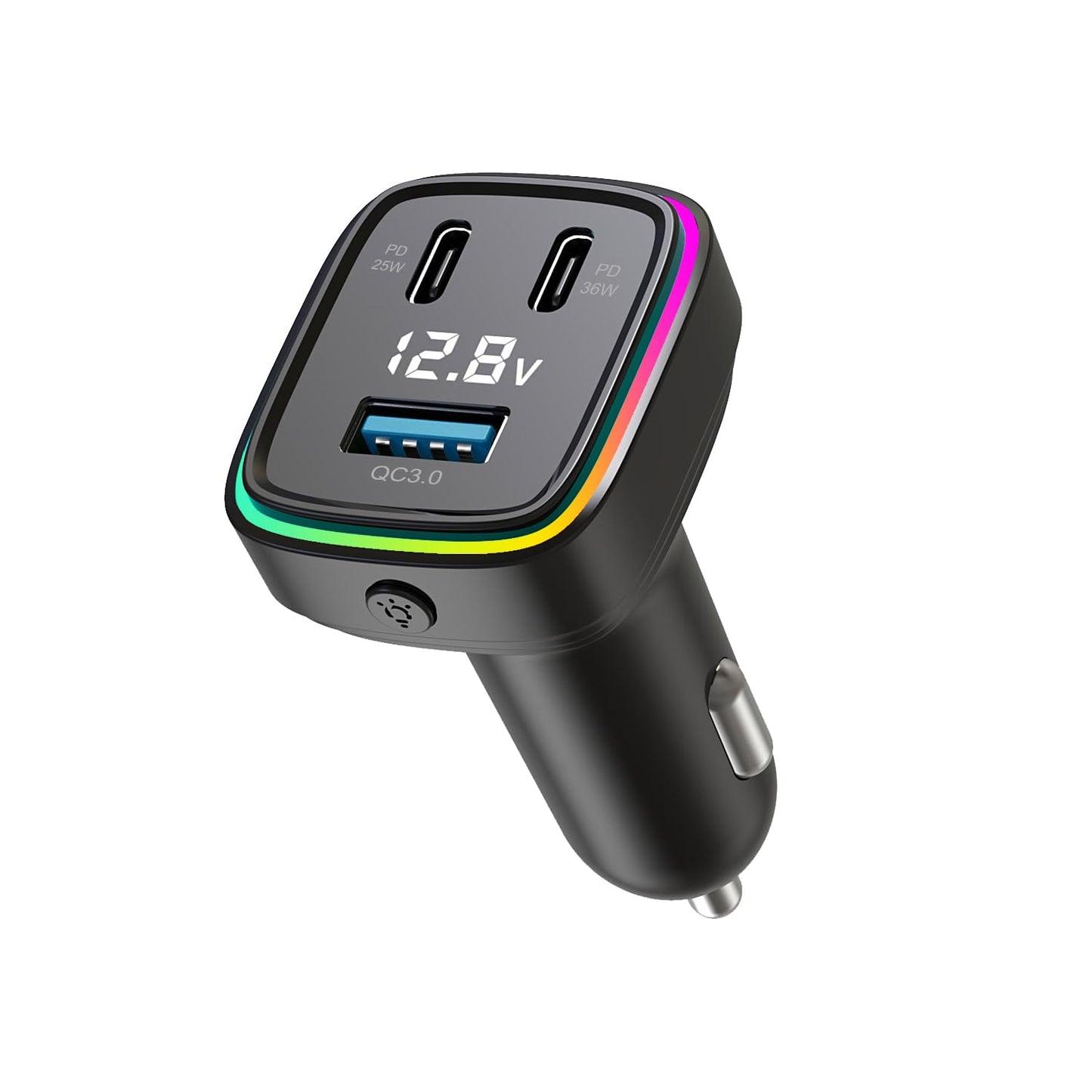 61W Super Fast Charging,Car Charger, 3-Port Cigarette Lighter Adapter, PD 35W & 25W USB C, QC 3.0 USB-A, 12V-24V, Voltage Display, 9-Layer Safety