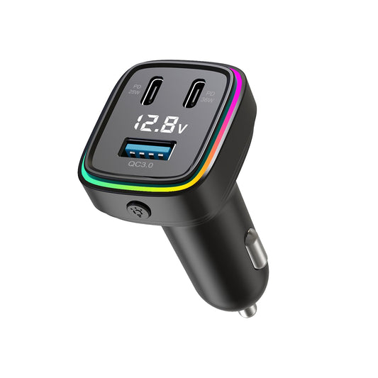 61W Super Fast Charging,Car Charger, 3-Port Cigarette Lighter Adapter, PD 35W & 25W USB C, QC 3.0 USB-A, 12V-24V, Voltage Display, 9-Layer Safety