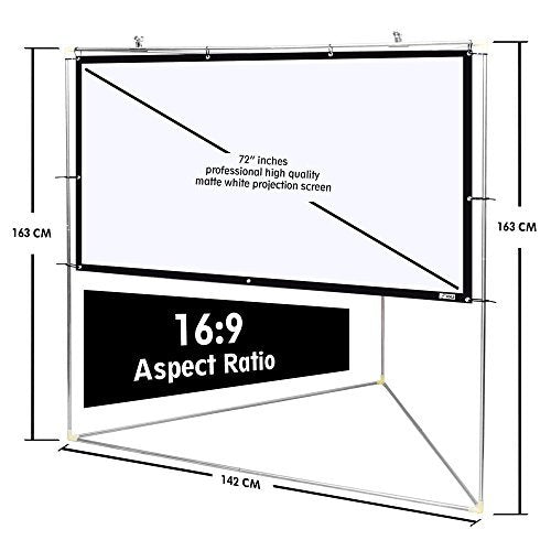 Pyle 72" Outdoor Portable Matt White Theater TV Projector Screen w/ Triangle Stand - 72 inch, 16:9, 1.15 Gain Full HD Projection for Movie / Cinema