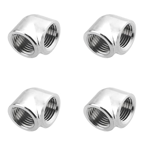 BXQINLENX Silver Chrome G 1/4" Female to Female 90° Rotary Enhance Multi-Link Adapter Fitting for Computer Water Cooling System(4 PCS)