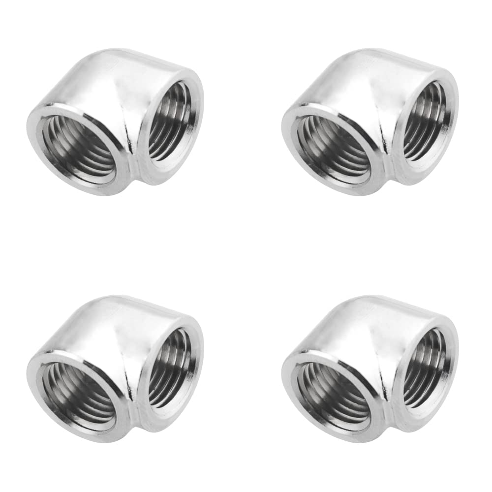 BXQINLENX Silver Chrome G 1/4" Female to Female 90° Rotary Enhance Multi-Link Adapter Fitting for Computer Water Cooling System(4 PCS)