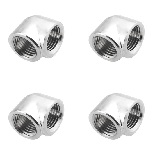 BXQINLENX Silver Chrome G 1/4" Female to Female 90° Rotary Enhance Multi-Link Adapter Fitting for Computer Water Cooling System(4 PCS)