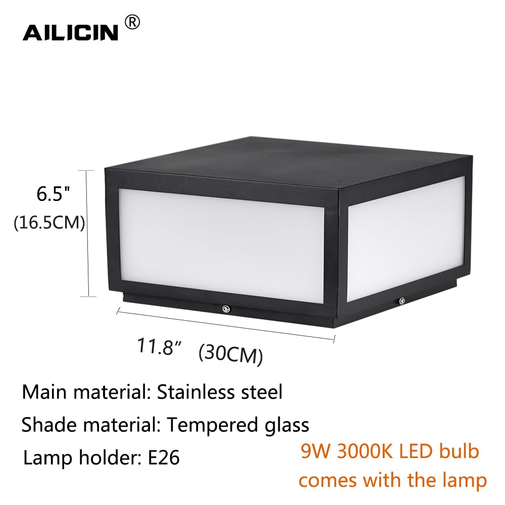 AILICIN Outdoor Modern Stainless Steel Post Light, LED Fence Deck Cap Light Lantern Column Lamp for Flat Surface Patio Garden Decoration with IP54