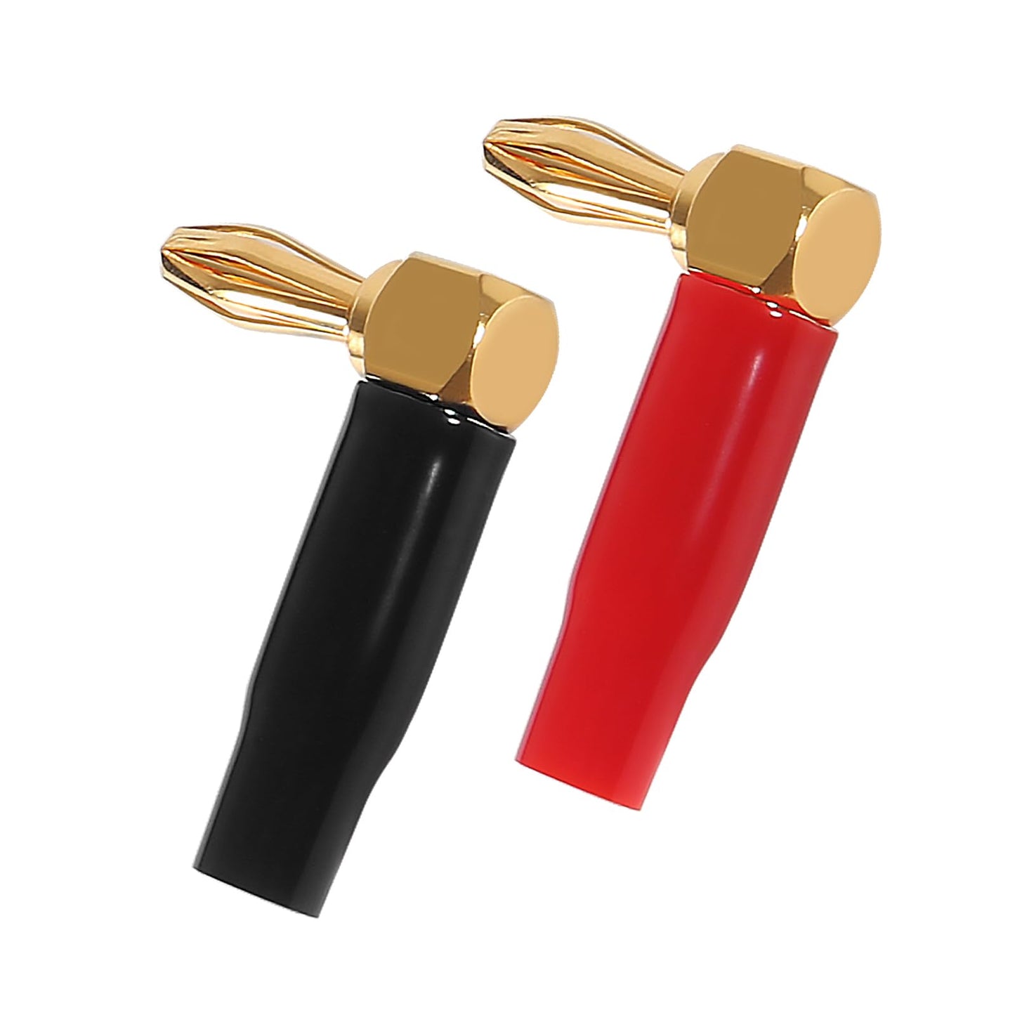 JUZITAO 6 Pairs 4mm Speaker Banana Plugs Right Angle 24k Gold Plated 90 Degree Speaker Banana Connector(6 Pairs/12 Pcs)