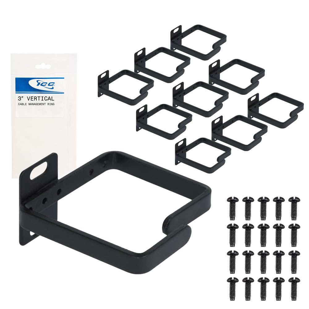 ICC 3-Inch Metal Cable Management Ring, Vertical Rack/Wall, 10-Pack