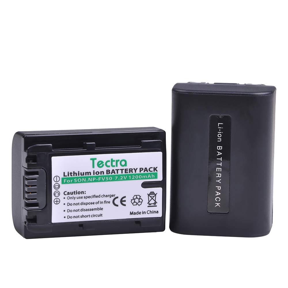 Tectra 2-Pack NP-FV50 Battery and Charger Kit for Sony NP-FV30 NP-FV40 NP-FV50 & Sony FDR-AX53 HDR-CX230 HDR-CX220 CX330 CX380 CX455 CX900 CX430V