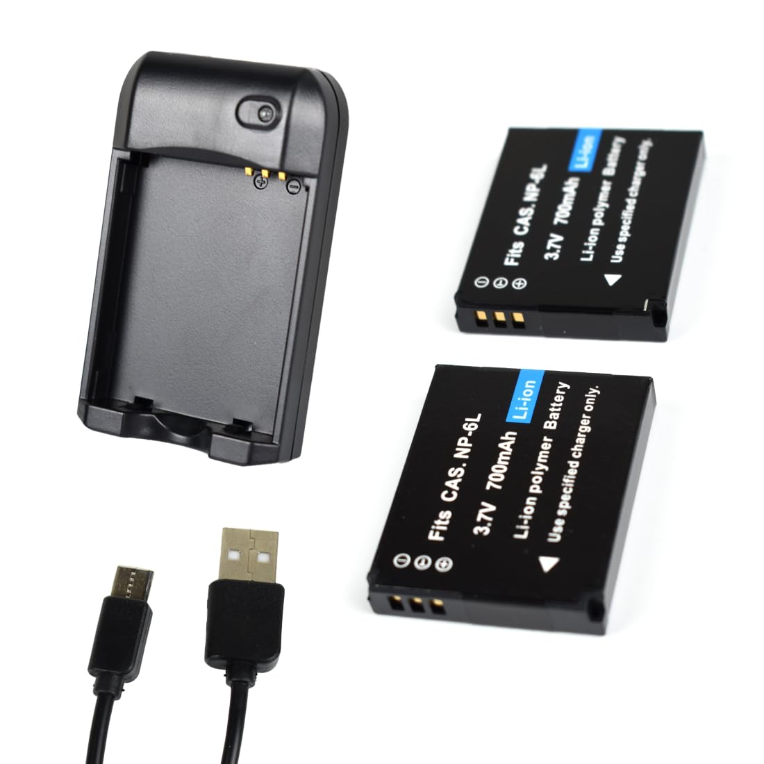 KOQINVIZ NP-6L Battery Charger + 2 pcs Rechargeable 3.7V 700mAh Batteries - Digital Camera Battery for CAS. NP-6L with Travel Charger and USB Charging