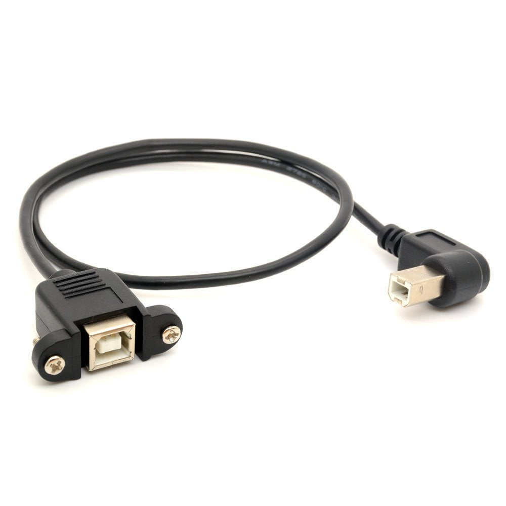 BSHTU Printer Extension Cable USB 2.0 B Adapter Male to Female Connections 90 Degree Socket Right Angled Scanner Cord with Screw Panel Mount 0.5m