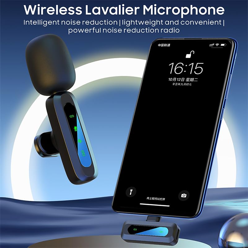 2-Pack Wireless Mini Microphone for iPhone 15,16,17, Lavalier Microphone for Video Recording, 2 In 1 Noise Reduction Lapel Mic For Android, Ipad, PC