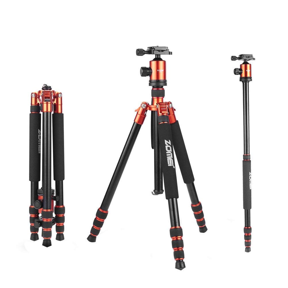 ZOMEI Heavy Duty Camera Tripod Travel Z818 Aluminium Alloy Monopod with 360 Panorama Ball Head Quick Release Plate(Orange)