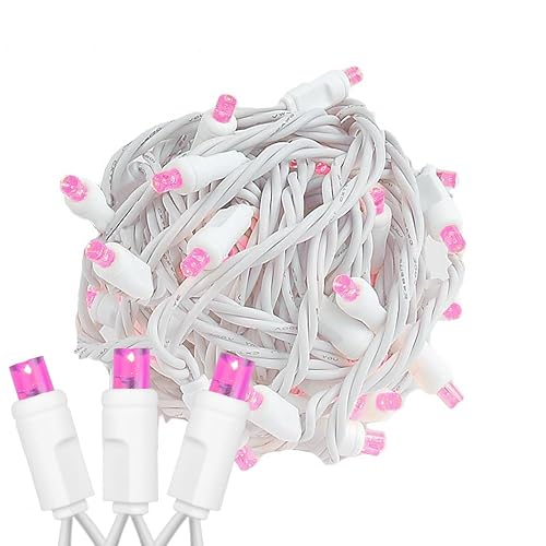 Novelty Lights 11ft Christmas String Lights, 50 Pink LED Bulbs on White Wire, 2.5" Spacing, Connectable Indoor Outdoor Commercial Grade Lighting