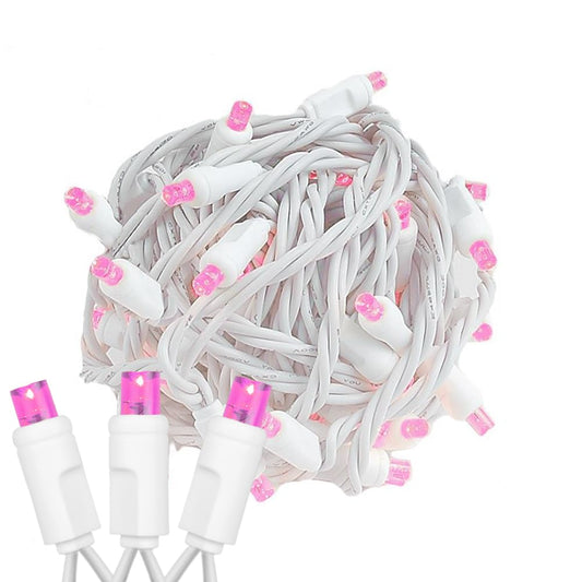 Novelty Lights 11ft Christmas String Lights, 50 Pink LED Bulbs on White Wire, 2.5" Spacing, Connectable Indoor Outdoor Commercial Grade Lighting