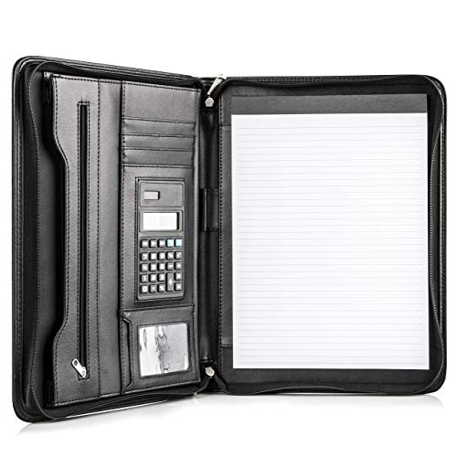 Cossini Black Superior Vegan Leather Business Portfolio with Zipper - Padfolio All-in-One. Smartest Protective 10.1 Inch Tablet Sleeve, Presentation