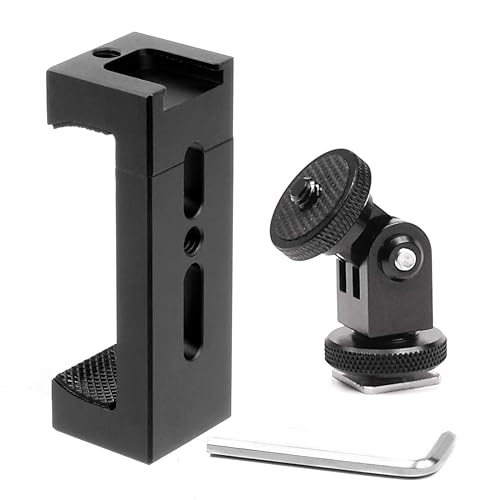 BGNing Aluminum Mobile Phone Holder Photographic SLR Camera Gmibal Tripod Smartphone Clip Cold Shoe Mount Selfie Stick 1/4" Hole Clamp (with Cold