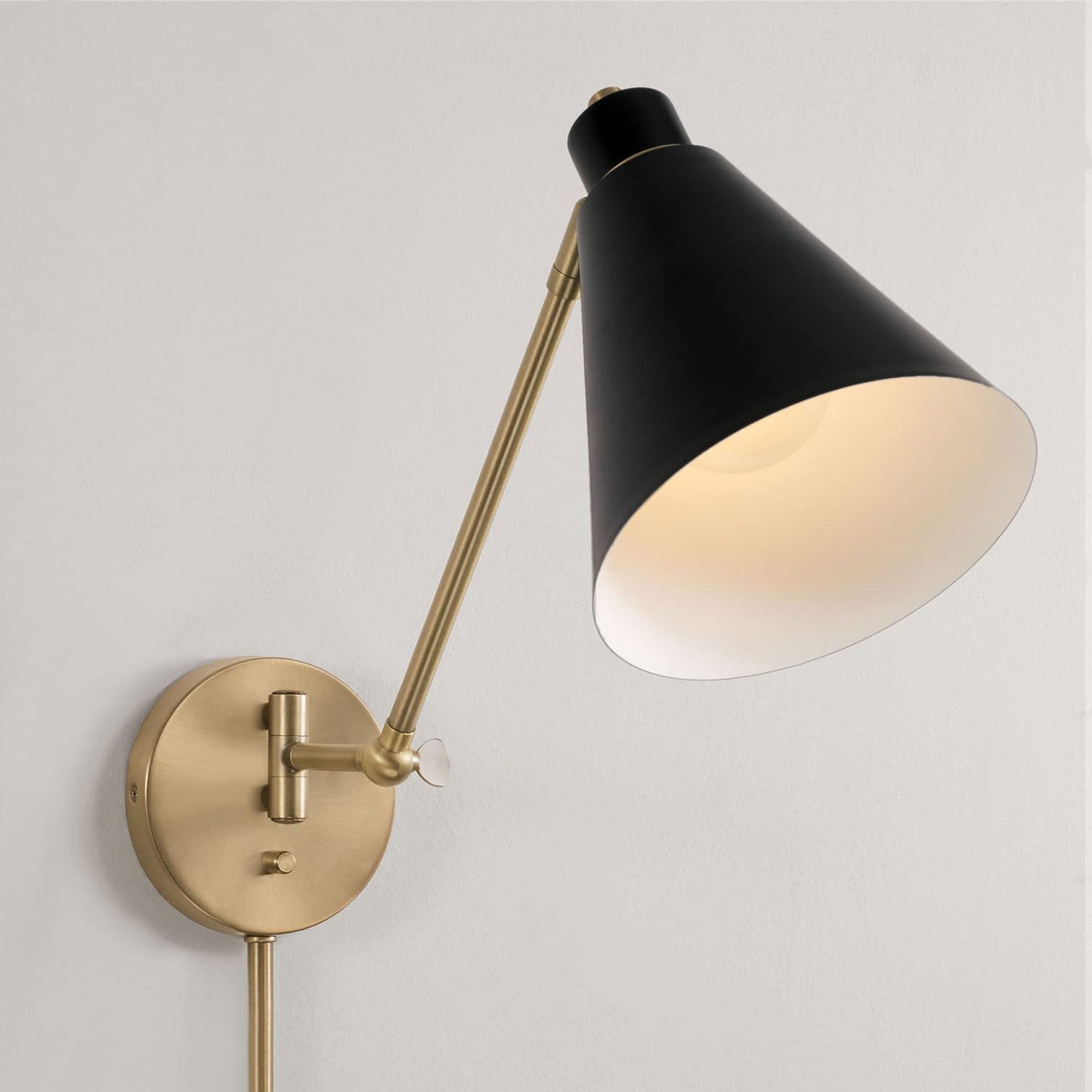 Capital Lighting 650111AB Bradley Modern Metal Cone Articulating Wall Sconce, Plug-in Optional, 1-Light 100 Watt, 26" H x 7" W, Aged Brass and Black