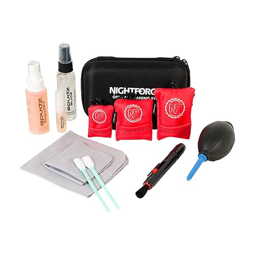 NightForce 12-Piece Professional Optical Cleaning Kit with Fob Cleaning Cloths, Cleaning and Anti-Fog Sprays, Lens Swabs, Dust Blower and Lens Brush
