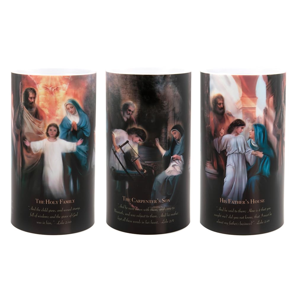 THE SAINTS COLLECTION 4x7 LED Prayer Candle Holy Family Flameless with Timer