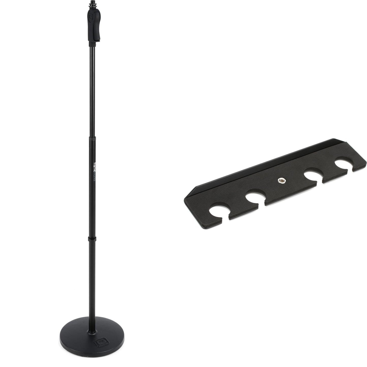 Gator Frameworks GFW-MIC-1001 Heavy-Duty Round Base Mic Stand with 4 Mic Tray - Perfect for Wired & Wireless Microphones - Durable & Reliable