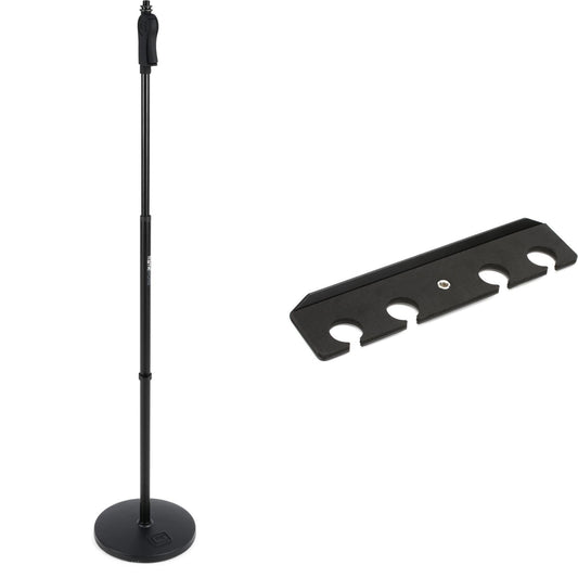 Gator Frameworks GFW-MIC-1001 Heavy-Duty Round Base Mic Stand with 4 Mic Tray - Perfect for Wired & Wireless Microphones - Durable & Reliable